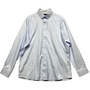 Tom Baine Dress Shirt Mens XL 17-17.5 Blue White Check Long Sleeve Slim Fit